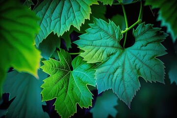 Wall Mural - the foliage are a deep grape green.green leafy scenery as a backdrop. generative ai