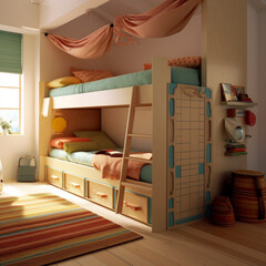 Wall Mural - Bunk beds in a room. Generative AI.