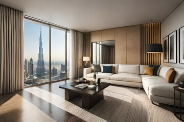 View of burj khalifa from a luxury apartment. Generative AI