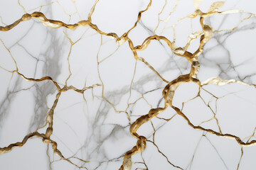 Cracked luxury marble stone with white and gold, background banner or wallpaper, 8k