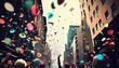 © mfz - background of confetti in the air celebration in the city. Generative AI