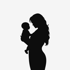 Wall Mural - Mother with child. Woman holding baby. Black silhouette.