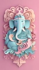 Wall Mural - Ganesha paper cut art with colorful background. Generative AI