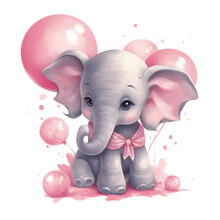 Elephant With Pink Balloon