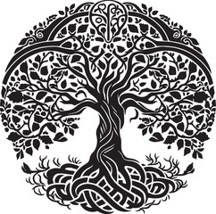Celtic tree of life decorative Vector ornament, Graphic arts, dot work. Grunge vector illustration of the Scandinavian myths with Celtic culture. Yggdrasil Weltenbaum Wikinger.