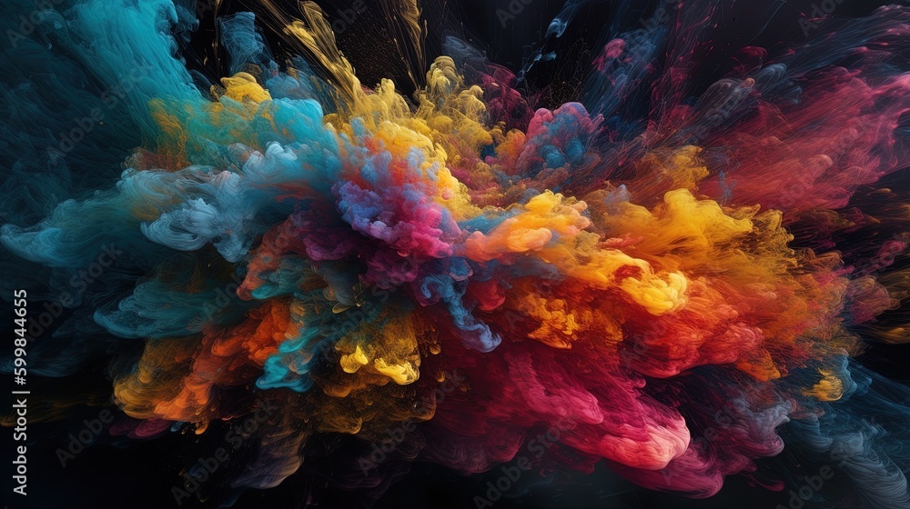 AI generated image of an explosion of colored inks on a white ...