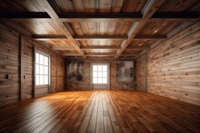 Empty Room With Wooden Walls. Ai