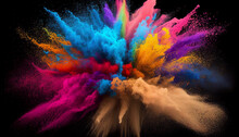 Colorful Holi Paint Powder Explosion Festival Background. Generative AI