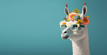 A Llama Wearing A Flower Crown And Sunglasses. Generative Ai