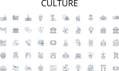 Culture line icons collection. Connections, Nerking, Contacts, Opportunities, Collaboration, Community, Engagement vector and linear illustration. Interactions,Communication,Nerking events outline