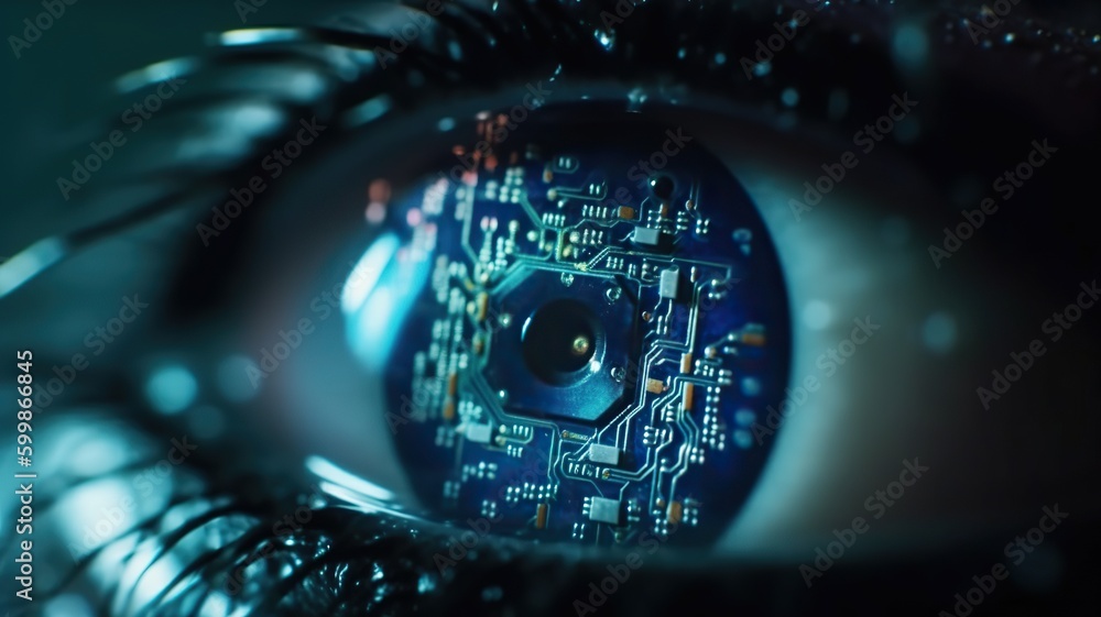 Futuristic robot eye technology, blue digital iris. Generative AI Stock ...