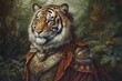 Tiger king renaissance art portrait, medieval oil painting. Generative AI