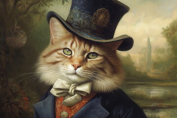 Wall Mural - Cat renaissance art portrait, medieval oil painting. Generative AI