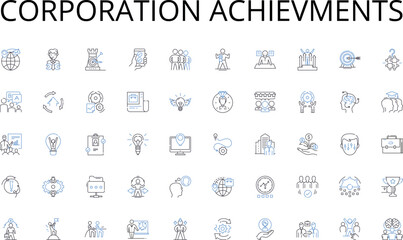  Corporation achievments line icons collection. Growth, Expansion, Innovation, Strategy, Market, Sales, Nerking vector and linear illustration. Investment,Branding,Leadership outline signs set
