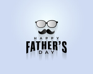 Wall Mural - black white typographic Happy Fathers Day greeting in blue background. with doodle glasses and mustache