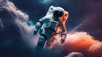 Wall Mural - Space suits isolated on space background.  Motion. ai generated.