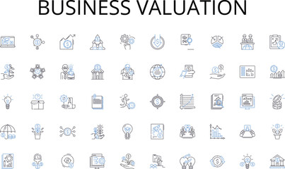  Business valuation line icons collection. Fashionable, Glamorous, Chic, Innovative, Creative, Sophisticated, Trendy vector and linear illustration. Edgy,Fresh,Visionary outline signs set