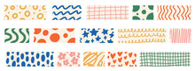 Decorative Washi Tape Collection Vector Illustration Set Patterned Colourful Scrapbook Stripes Scotch Tapes Sellotape Sticky Label Tags Copy Space Border Elements Stickers Scrapbooking Design Resource