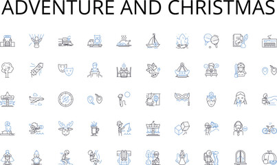  Adventure and christmas line icons collection. Organization, Prioritization, Delegation, Innovation, Adaptation, Empowerment, Collaboration vector and linear illustration. Decision-making,Planning