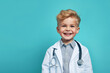 © ink drop - Studio portrait of a child wearing a doctor uniform with stethoscope. Generative ai