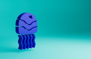 Canvas Print - Blue Jellyfish icon isolated on blue background. Minimalism concept. 3D render illustration