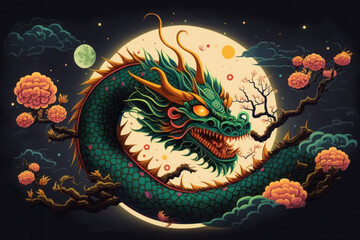  Illustration of traditional Chinese Dragon. AI Generated Generative AI