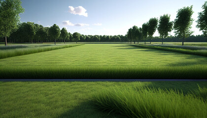 Vibrant green grassy park field, a refreshing outdoors concept, Generative AI