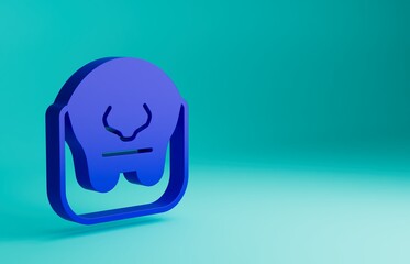 Sticker - Blue Mustache and beard icon isolated on blue background. Barbershop symbol. Facial hair style. Minimalism concept. 3D render illustration