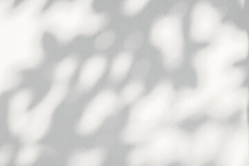 Aufkleber - Light and shadow of leaf abstract grey background. Natural shadows and sunshine diagonal refraction on white concrete wall texture. Shadow overlay effect for foliage mockup, banner graphic layout