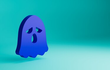 Sticker - Blue Ghost icon isolated on blue background. Happy Halloween party. Minimalism concept. 3D render illustration