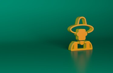 Sticker - Orange Farmer in the hat icon isolated on green background. Minimalism concept. 3D render illustration