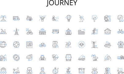  Journey line icons collection. Broadcast, Program, Channel, Transmission, Antenna, Receiver, Frequency vector and linear illustration. Signal,Station,Broadcaster outline signs set