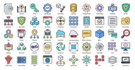 Microservices Color Line Iconset Web Technology Job Filled Outline Icon Bundle 
