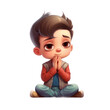Cute kids boy pray. Transparent isolated background. AI generated