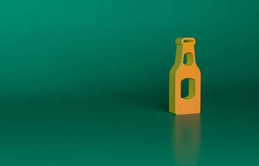 Sticker - Orange Beer bottle icon isolated on green background. Minimalism concept. 3D render illustration