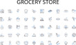 © michael broon - Grocery store line icons collection. Journalism, Reporting, Breaking, News, Investigative, Current, Coverage vector and linear illustration. Editorials,Opinions,Articles outline signs set