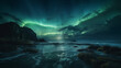 © Vika art - Aurora borealis under stormy ocean. Generative AI