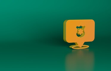 Poster - Orange Police badge icon isolated on green background. Sheriff badge sign. Minimalism concept. 3D render illustration