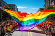 Vibrant Celebration of Love Lesbian Pride Month Flag Waving in the Wind Generated ai
