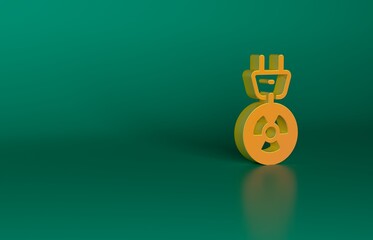 Poster - Orange Radiation electrical plug icon isolated on green background. Nuclear energy. Minimalism concept. 3D render illustration