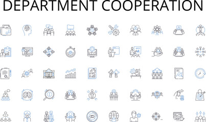  Department cooperation line icons collection. Assembly, Compnts, Circuitry, Innovations, Innovation, Efficiency, Production vector and linear illustration. Technology,Quality,Design outline signs set