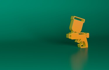 Wall Mural - Orange Paint spray gun icon isolated on green background. Minimalism concept. 3D render illustration