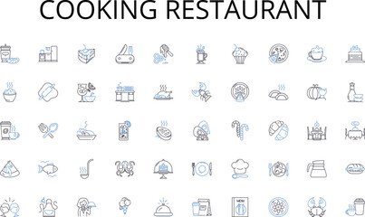  Cooking restaurant line icons collection. Central, Hub, Main, Administration, HQ, Principal, Center vector and linear illustration. Centralized,Epicenter,Core outline signs set