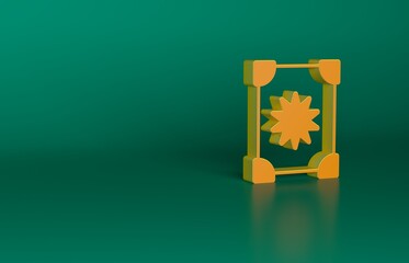 Orange Ancient magic book with alchemy recipes and mystic spells and enchantments icon isolated on green background. Minimalism concept. 3D render illustration