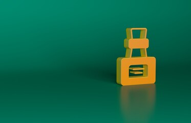 Sticker - Orange Bottle with potion icon isolated on green background. Flask with magic potion. Happy Halloween party. Minimalism concept. 3D render illustration