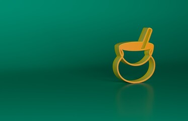 Sticker - Orange Witch cauldron icon isolated on green background. Happy Halloween party. Minimalism concept. 3D render illustration