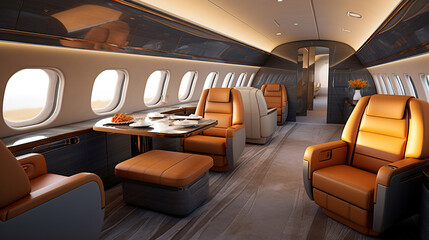 Luxury interior modern business jet. AI generated