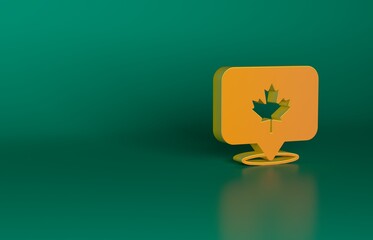 Poster - Orange Canadian maple leaf icon isolated on green background. Canada symbol maple leaf. Minimalism concept. 3D render illustration