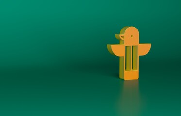 Wall Mural - Orange Canadian totem pole icon isolated on green background. Minimalism concept. 3D render illustration