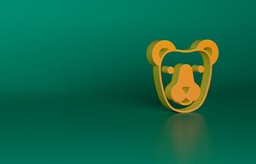 Poster - Orange Bear head icon isolated on green background. Minimalism concept. 3D render illustration